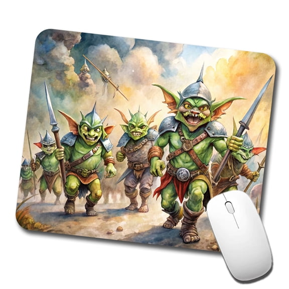 Fantasy Goblins Monsters Going To War Watercolor Mouse Pad Low Profile Gaming Mat