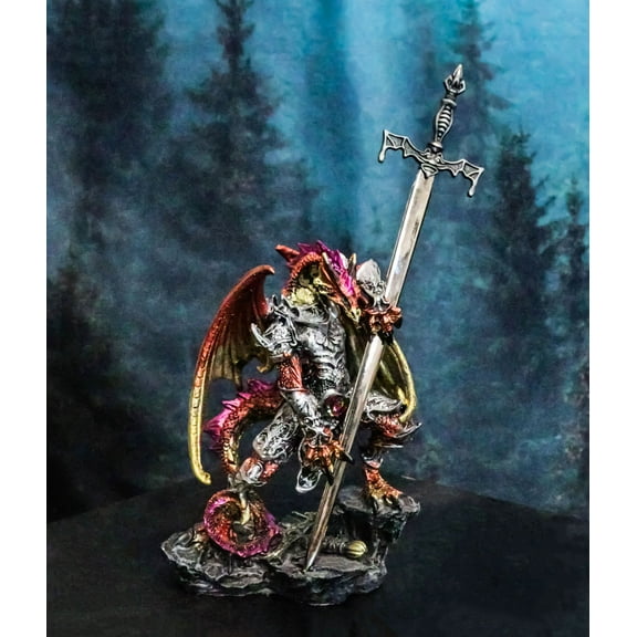 Fantasy Golden Red Armored Dragon With Excalibur Sword Letter Opener Figurine
