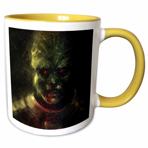 3drose, Fantasy Green Zombie Monster, 11oz Two-tone Yellow Mug