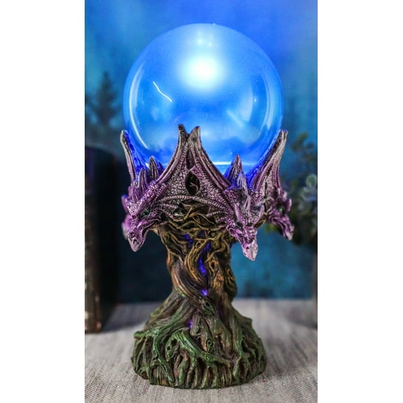 Fantasy Greenman Dragon Heads On Tree of Life Colorful LED Sphere Orb Figurine