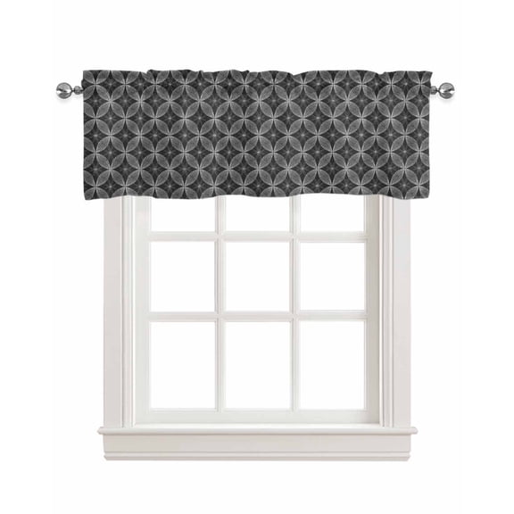 Fantasy Grey Linen Curtain Valance for Bedroom/Bathroom/Kitchen/Office/Living/Dining Room Windows,Modern Geometric Abstract Circle Rod Pocket Topper Drapes Decorative Cafe Drapery Panel 54x18