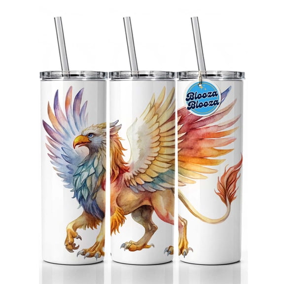Fantasy Griffin Mythical Creature Watercolor 20oz Insulated Water Bottle Skinny Tumbler Includes Straw