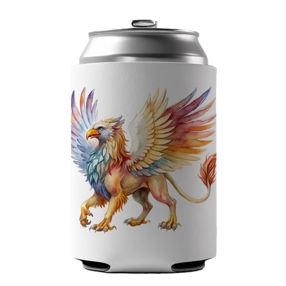 Fantasy Griffin Mythical Creature Watercolor Drink Beer Soda Insulated Sleeve Holder Can Cooler Hugger