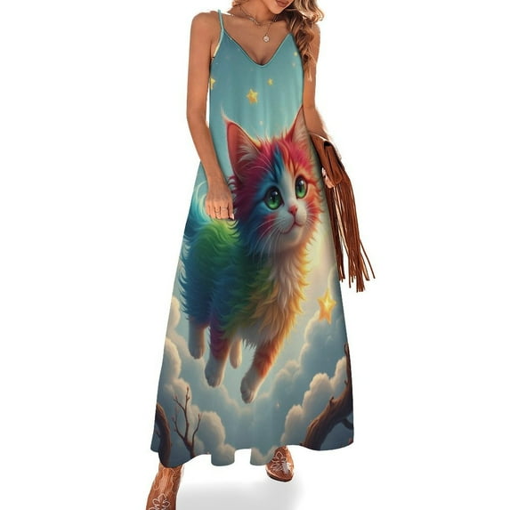 Fantasy Harlequin Cats Flying Sleeveless Dress Women's Evening Dress Womans Clothing