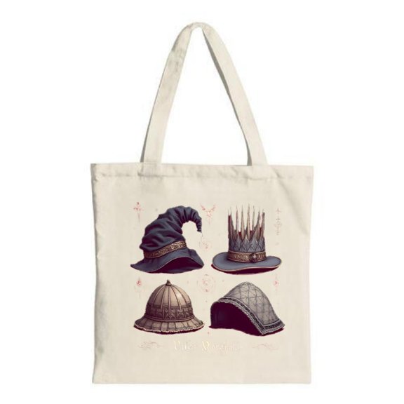 Fantasy Hat Design Tote Bag - Unique 2x2 of Wizard Spiked Crown Patterned Helmet & Textured Cap - Perfect for Shopping & Travel