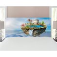 thumbnail image 1 of Fantasy Headboard, Island with Dragon Castle Tower Waterfall and Flipped Mountain in Space Image, Upholstered Decorative Metal Bed Headboard with Memory Foam, Full Size, Green and Blue, by Ambesonne, 1 of 4