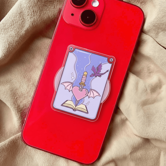 Fantasy Heart MagSafe Phone Grip, Pink Winged Heart Magnetic Phone Holder, Bookish Reader Gift