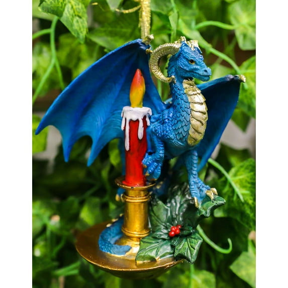 Fantasy Holiday Spirit Blue Advent Candle Dragon Christmas Tree Hanging Ornament