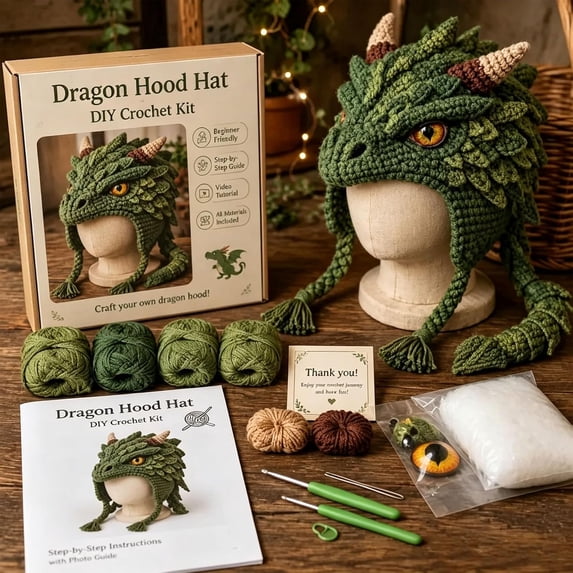 Fantasy Hood Hat DIY Crochet Kit,Complete Crochet Set for Beginners Adults,Animal Hood Hat Craft Kit with Premium Soft Yarn and Ergonomic Tools,Handmade Gift for Craft Lovers (#02)