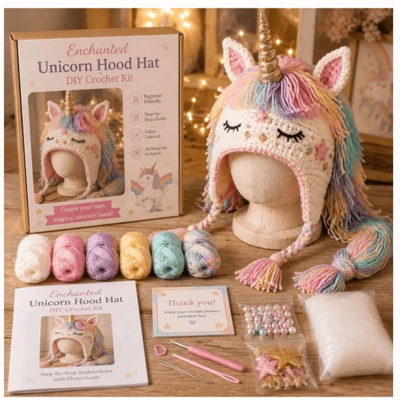 Fantasy Hood Hat DIY Crochet Kit Series,All-in-One Crochet Kit for Beginners with 5 Animal Styles,Complete Set with Yarn Hooks and Instructions,Handmade Craft Gift for Adults