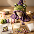 thumbnail image 1 of Fantasy Hood Hat DIY Crochet Kit Series | Complete Great Experience, Tutorial Guide, Yarn & Hook, Cute Halloween Beanie with Ear Charming Gift for Adults(Frog), 1 of 7