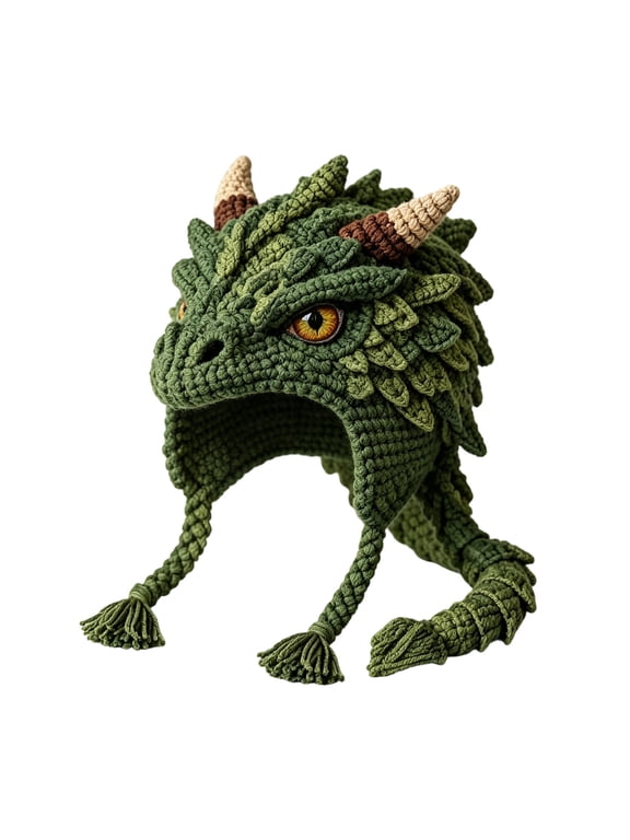 Fantasy Hood Hat DIY Crochet Kit Series, (Dragon) | Animal Hood Hat DIY Crochet Kit for Beginners, Complete Crochet Kit with Tutorial Guide, Yarn Hook, DIY Craft Gift for Adults