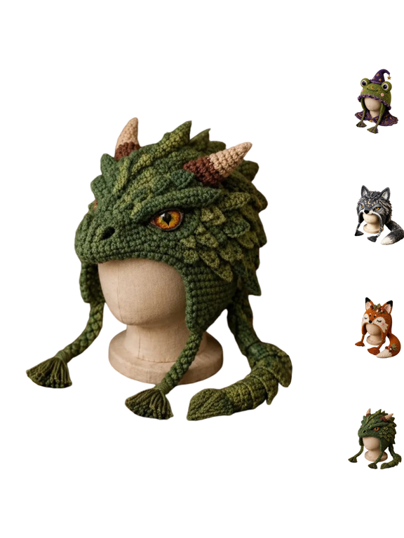Fantasy Hood Hat DIY Crochet Kit Series, Easy To Follow Halloween Crochet Kit For New Crafters, Vintage Wizard Frog Hood Hat, Practical Handmade Warm Hat For Outdoor Travel & Camping-A