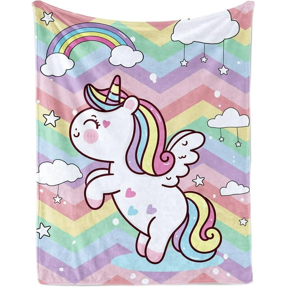Fantasy Horse Throw Blanket for Girls, Soft Cute Plush Flannel Blanket for Toddler, Rainbow Cartoon Baby Cozy Fuzzy Blanket for Kids Gift Couch Bed Sofa Nursery Decor, 40 x 50 Inch