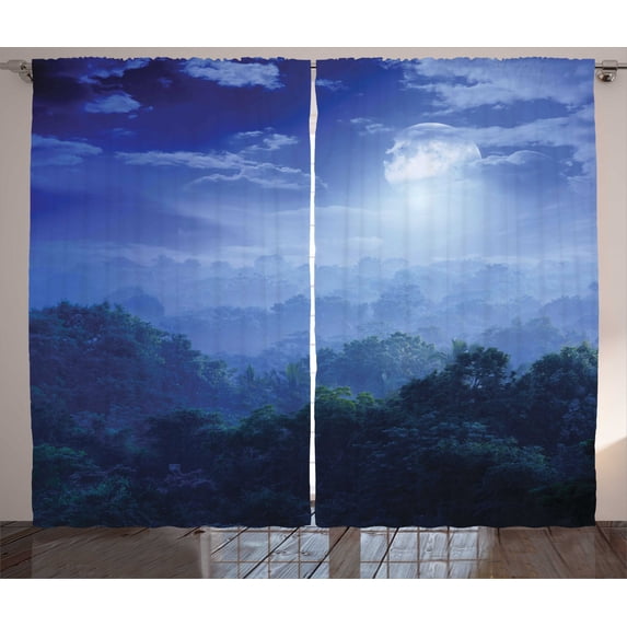 Ambesonne Jungle Curtains 2 Panel Set, Sri Lanka Rainforest, 108" x 90", Green and Blue