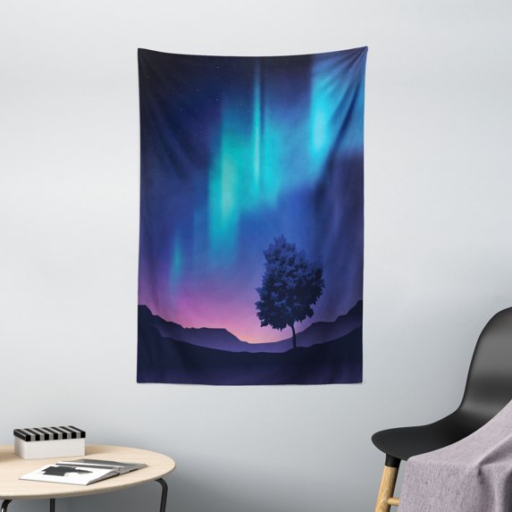 Fantasy House Decor Wall Hanging Tapestry, The Northern Lights with A Tree in Arctic Region Magical Rare Sky Up View Print, Bedroom Living Room Dorm Accessories, 40 X 60 Inches, by Ambesonne