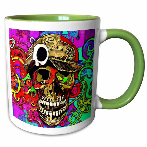 3drose, Fantasy Human Skull and Abstract Shapes. Colorful Digital Art Gift, 15oz Two-tone Green Mug