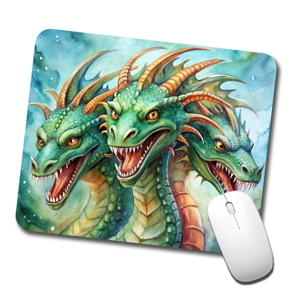 Fantasy Hydra Heads Mythical Monster Watercolor Mouse Pad Low Profile Gaming Mat