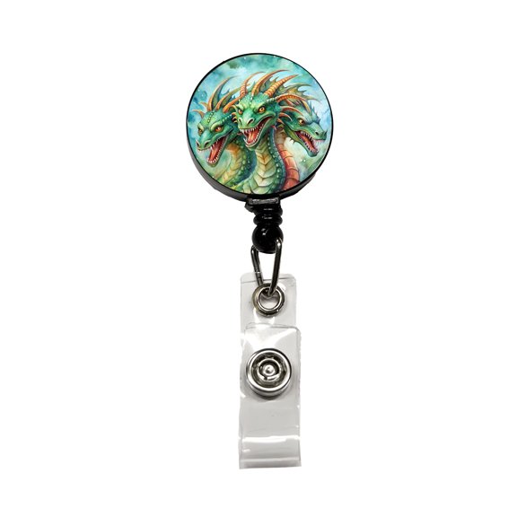 Fantasy Hydra Heads Mythical Monster Watercolor Retractable Reel ID Badge Key Card Name Tag Holder with Clip