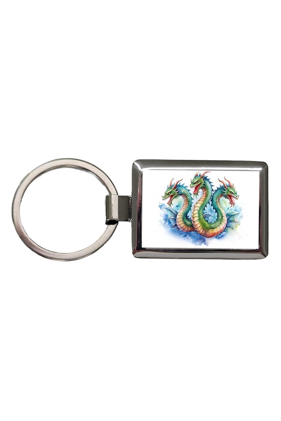Fantasy Hydra Mythical Creature Watercolor Metal Rectangle Keychain