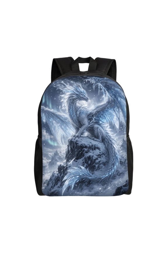 Fantasy Ice Dragon Backpack Full Front Print Travel Laptop Bag for Men and Women