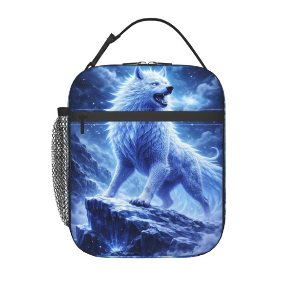 Fantasy Ice Wolf Epic Blue Wolf Lunch Bag Portable Thermal Lunch Box for Men and Women