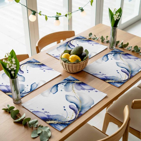 Fantasy Ink Abstract Art Placemats Set of 4,Wipeable Washable Table Mats for Dining Tables, Gradient Purple Blue Place Mats for Kitchen Event Party Tabletop Decor