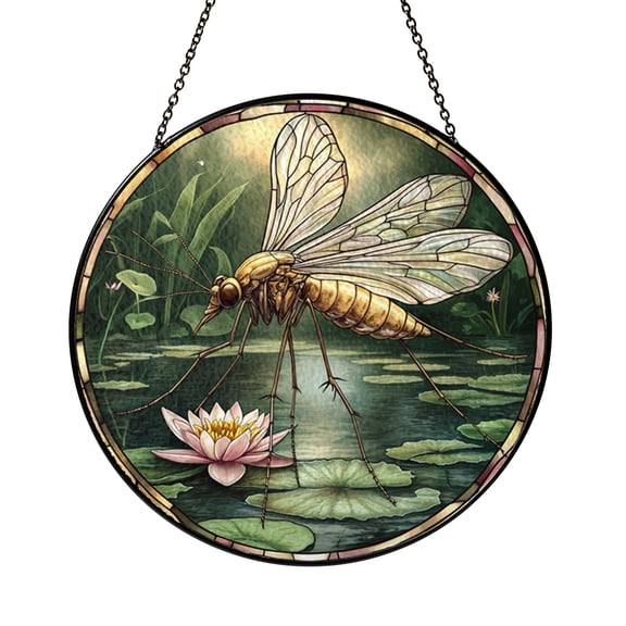 Fantasy Insect Stained Glass Style Window Hanging, Mosquito Inspired Art Panel, Decorative Glass Style Window Decor for Unique Home Accent and Nature Inspired Interior Design