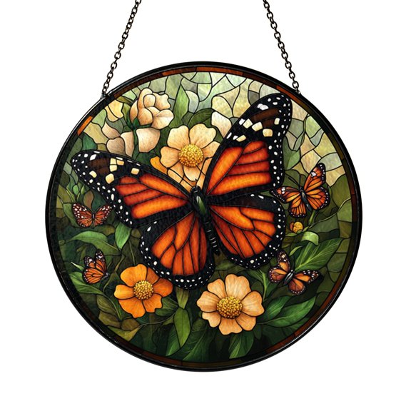 Fantasy Inspired Winged Creature Faux Stained Glass Style Window Suncatcher, Decorative Imaginary Insect Art Hanging for Home Decor