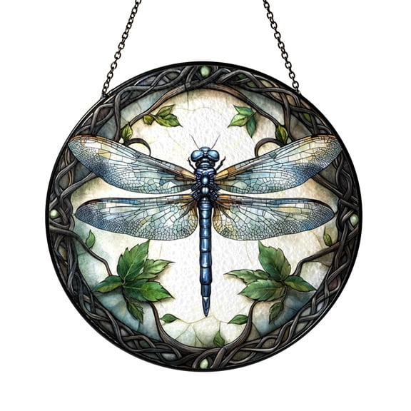 Fantasy Inspired Winged Insect Stained Glass Style Window Suncatcher, Decorative Imaginary Creature Art Hanging for Home Interior Design