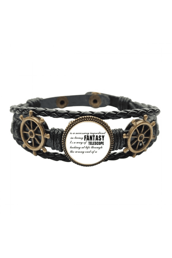 Fantasy Is Here Quotes Art Deco Fashion Leather Braided Ocean Bracelet Wristband