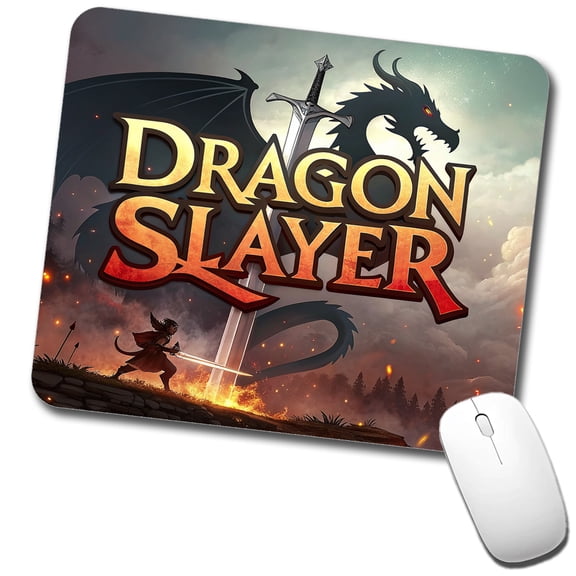 Fantasy Knight Dragon Slayer Illustration Mouse Pad Low Profile Gaming Mat