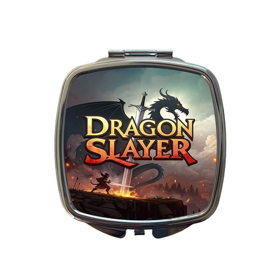 Fantasy Knight Dragon Slayer Illustration Travel Makeup Handbag Purse Small Pocket Compact Mirror