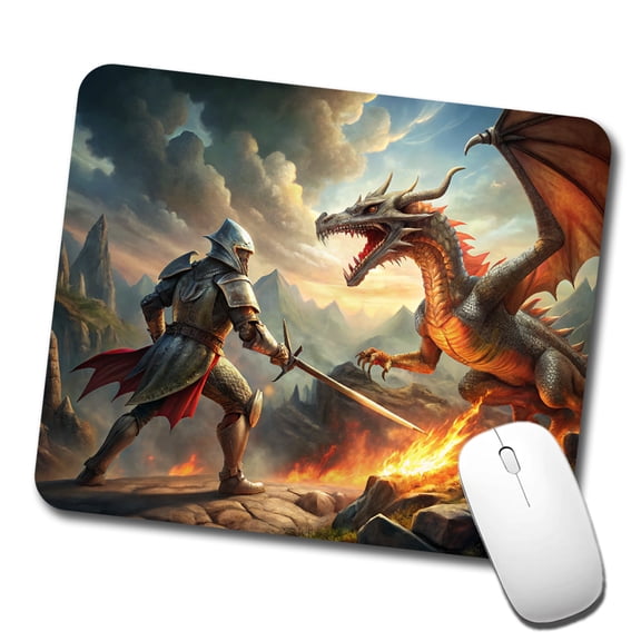 Fantasy Knight Fighting A Fire-breathing Dragon Mouse Pad Low Profile Gaming Mat
