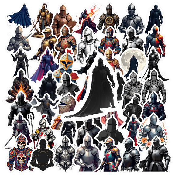Fantasy Knight Stickers, Waterproof Medieval Sticker for Water Bottle Laptop Phone Cases Planner Skateboard Luggage Helmet Party Favor Decor, Ideal for Adults Teens Teacher Rewards