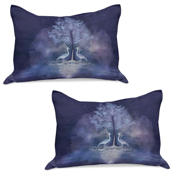 Fantasy Knitted Quilt Pillowcover Set of 2, Fabulous Herons and Tree in Living Water Fictional Mythical Illusory Dreamy Creature, Standard Queen Pillow Sham Bedroom, 30" x 20", Purple, by Ambesonne
