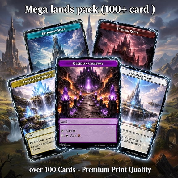 Fantasy Land MTG Proxy Set, 100+ Cards, Commander EDH Scenic Land Collection Card Size 24''x36'' DragonDecks