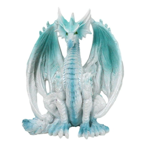 Fantasy Land Of Dragons Crouching Pale White Arctic Snow Winter Dragon Figurine