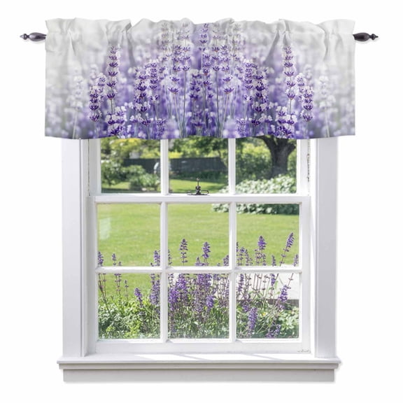 Fantasy Lavender Valances for Windows Violet Purple Blooming Flower Garden Scenery Rod Pocket Cafe Window Treatments Valance Curtains for Kitchen Bathroom Laundry Basement Windows 60"x14"