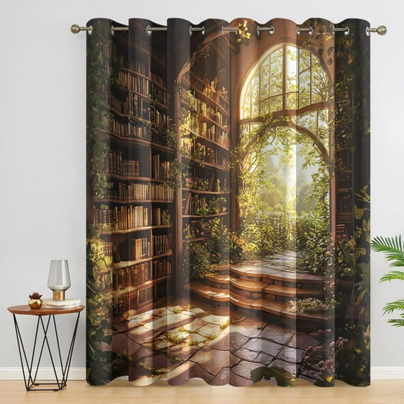 Fantasy Library Blackout Curtains, Bookshelf Curtains For Bedroom Living Room - Bookcase Decor Window Curtains, Grommet Drapes 52"W x 84"L (Pack of 2)