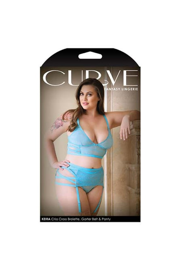 Curve Kiera Criss Cross Bralette, Garter Belt  Panty XL/2XL