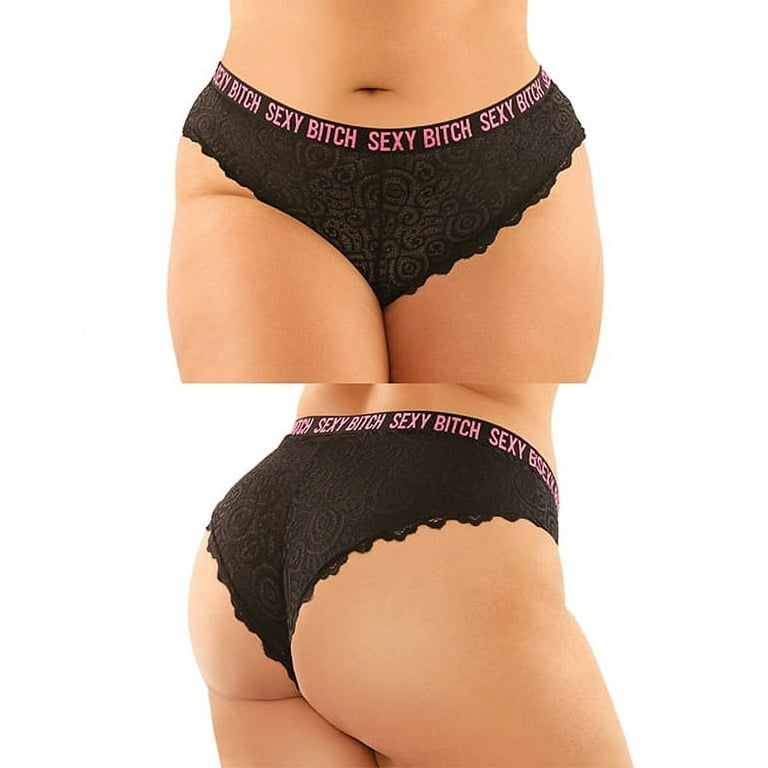 Fantasy Lingerie Vibes Sexy Bitch Buddy Pack 2-piece Cheeky Lace Panty &  Strappy Thong Black/Pink Queen Size