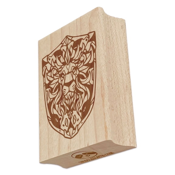Fantasy Lion Shield Dungeons Dragons Rectangle Rubber Stamp Stamping Scrapbooking Crafting - Small 1.7in