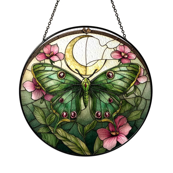 Fantasy Luna Moth Faux Stained Glass Window Decor – Handmade Hanging Art