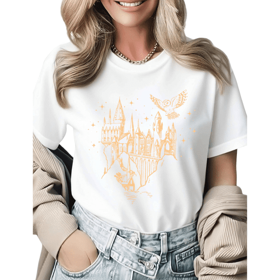 Fantasy Magic Lover Hogwarts Inspired Graphic Tees Womans Tshirt Shirts Black White S-5XL Tops