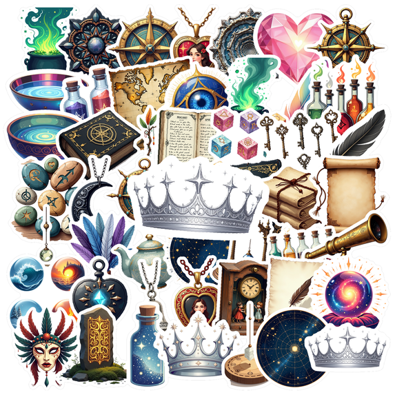 Fantasy Magic Theme Stickers, Waterproof Magic Theme Sticker for Water Bottle Laptop Phone Cases Planner Skateboard Luggage Helmet Party Favor Decor, Ideal for Adults Teens Teacher Rewards