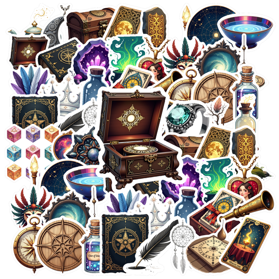 Fantasy Magic Theme Stickers, Waterproof Magic Theme Sticker for Water Bottle Laptop Phone Cases Planner Skateboard Luggage Helmet Party Favor Decor, Ideal for Adults Teens Teacher Rewards