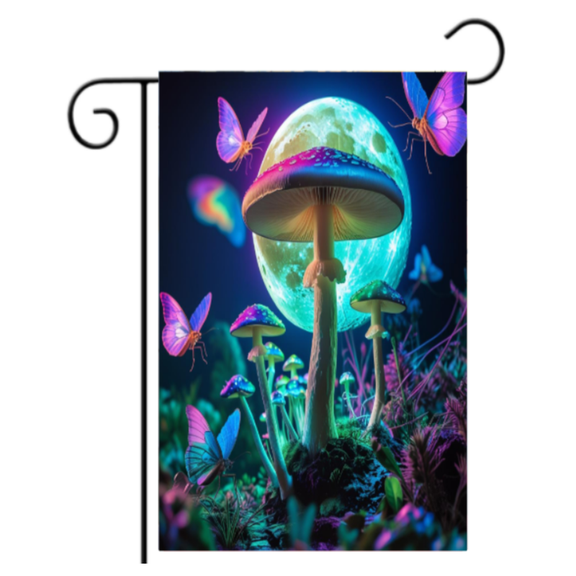 Fantasy Magical Mushroom Moon Butterfly Garden Flag 12x18 Inch