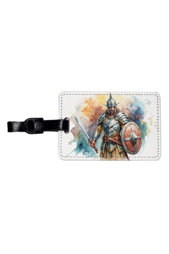 Fantasy Male Warrior Fighter With Full Armor Tank Faux Leather Travel Luggage Tag