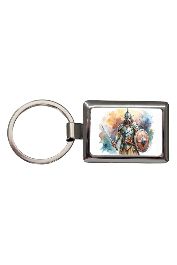 Fantasy Male Warrior Fighter With Full Armor Tank Metal Rectangle Keychain